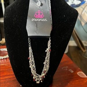 Paparazzi Silver brwcelet with Red Accents